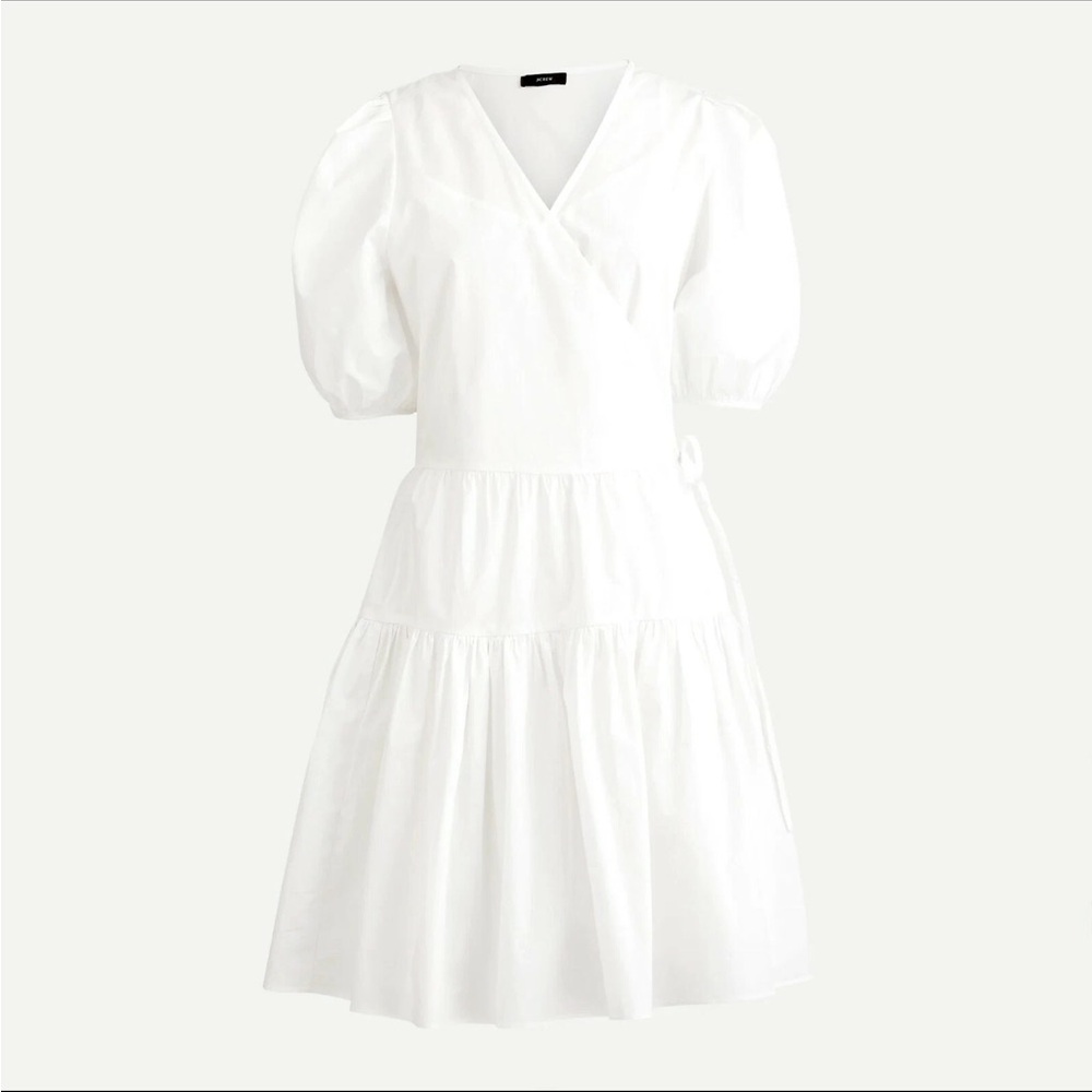 Jcrew white Puff-sleeve cotton poplin wrap dress